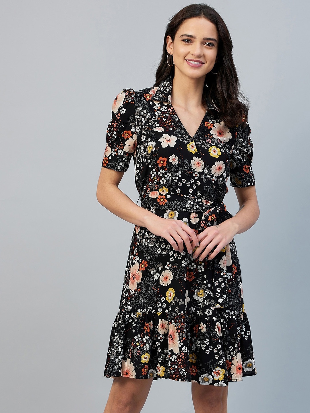 

StyleStone Black & White Floral Crepe Dress