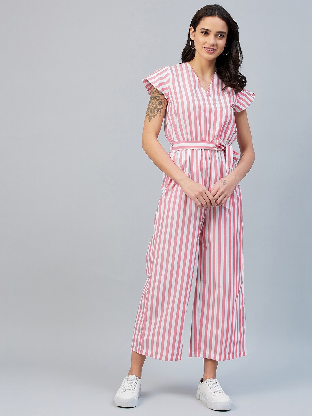 

StyleStone Women Pink & White Striped Jumpsuit