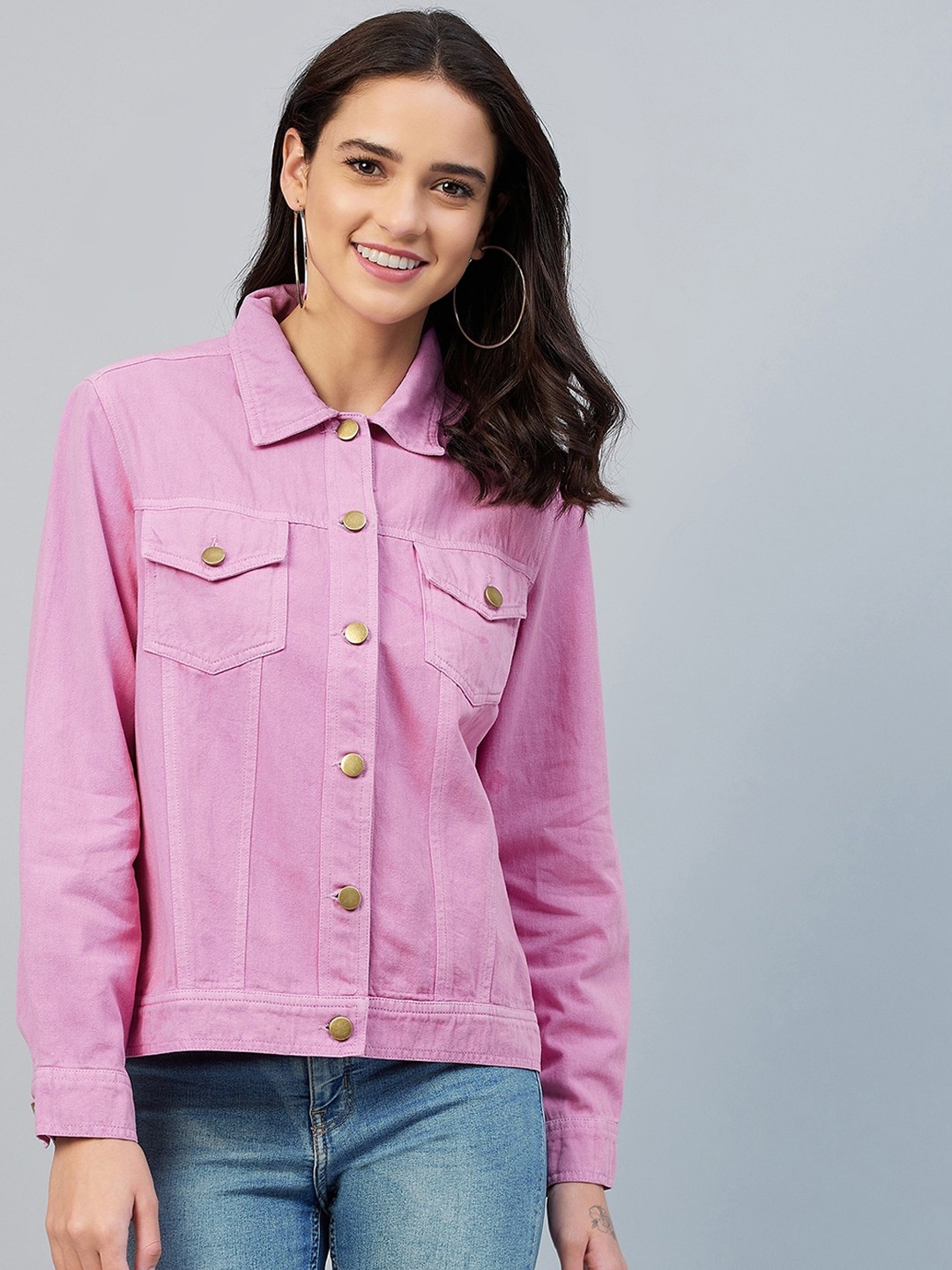 

StyleStone Women Pink Cotton Denim Jacket