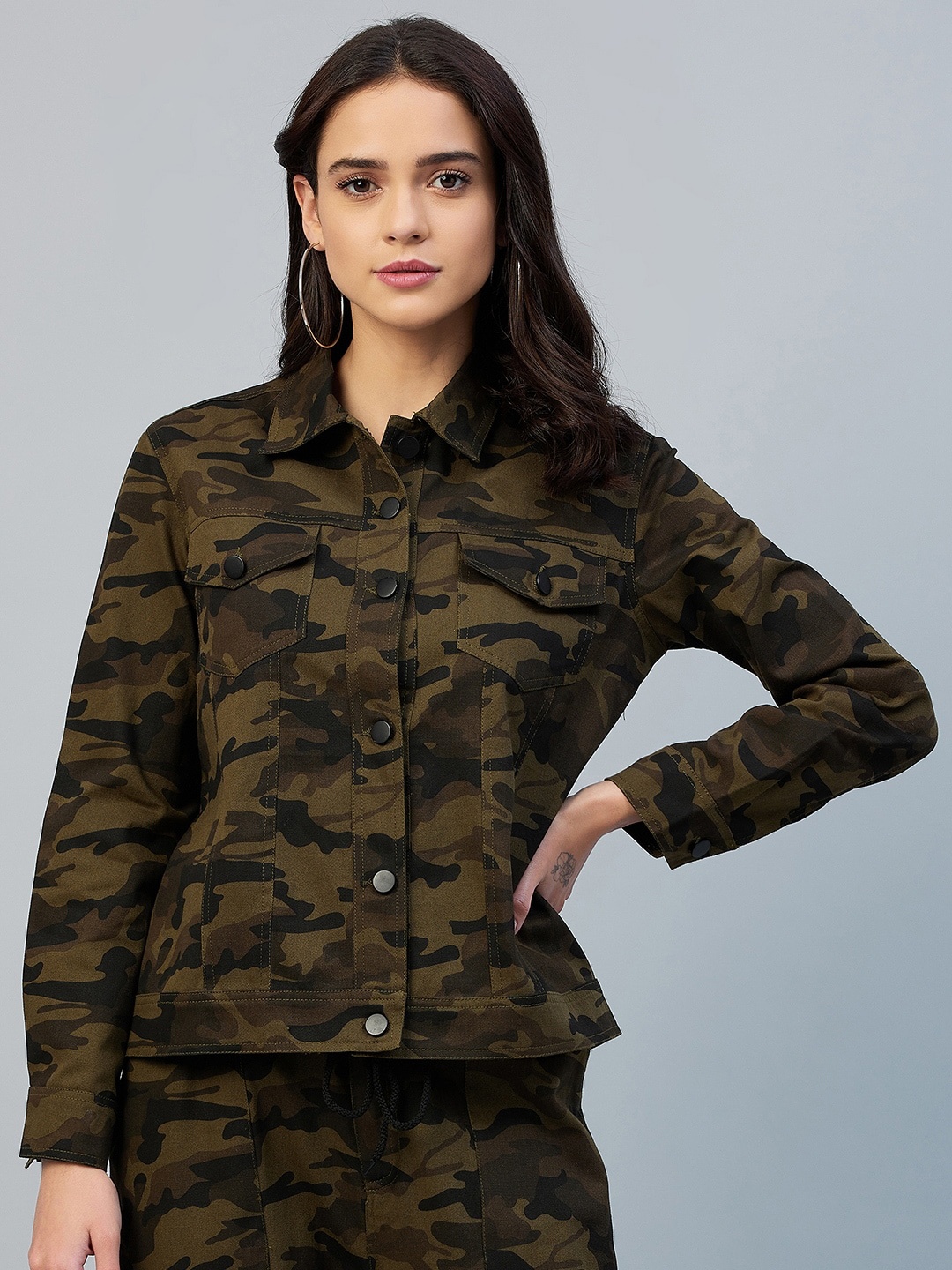 

StyleStone Women Green Camouflage Outdoor Tailored Jacket