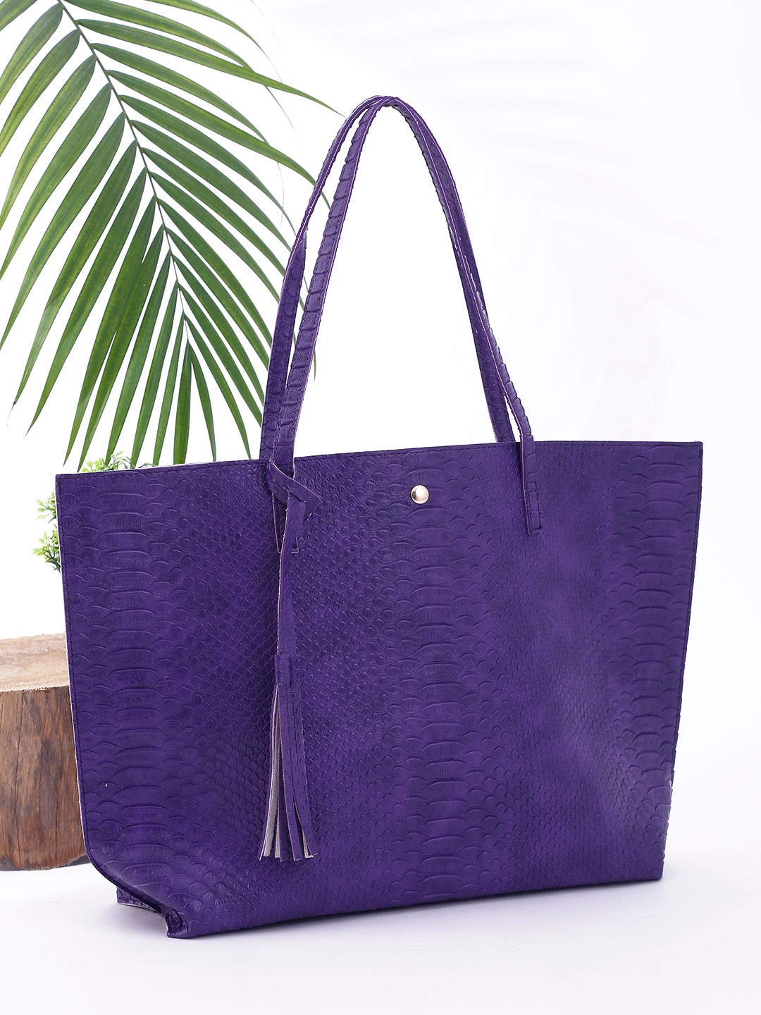

Apsis Blue Textured Oversized Structured Tote Bag with Fringed