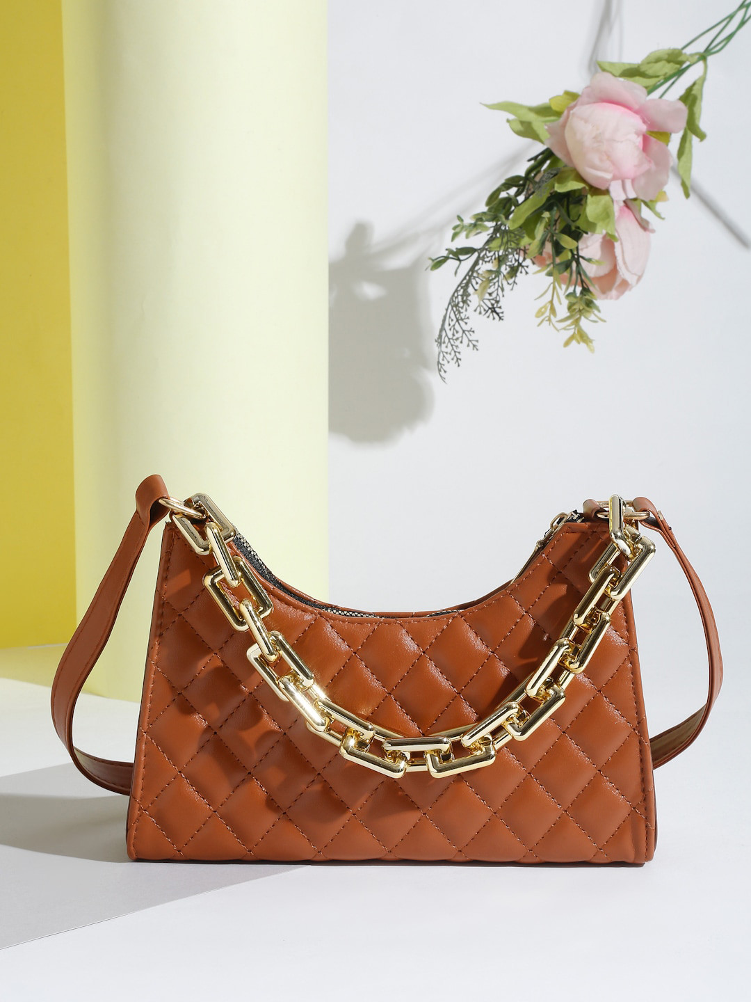 

Apsis Brown Structured Hobo Bag with Quilted