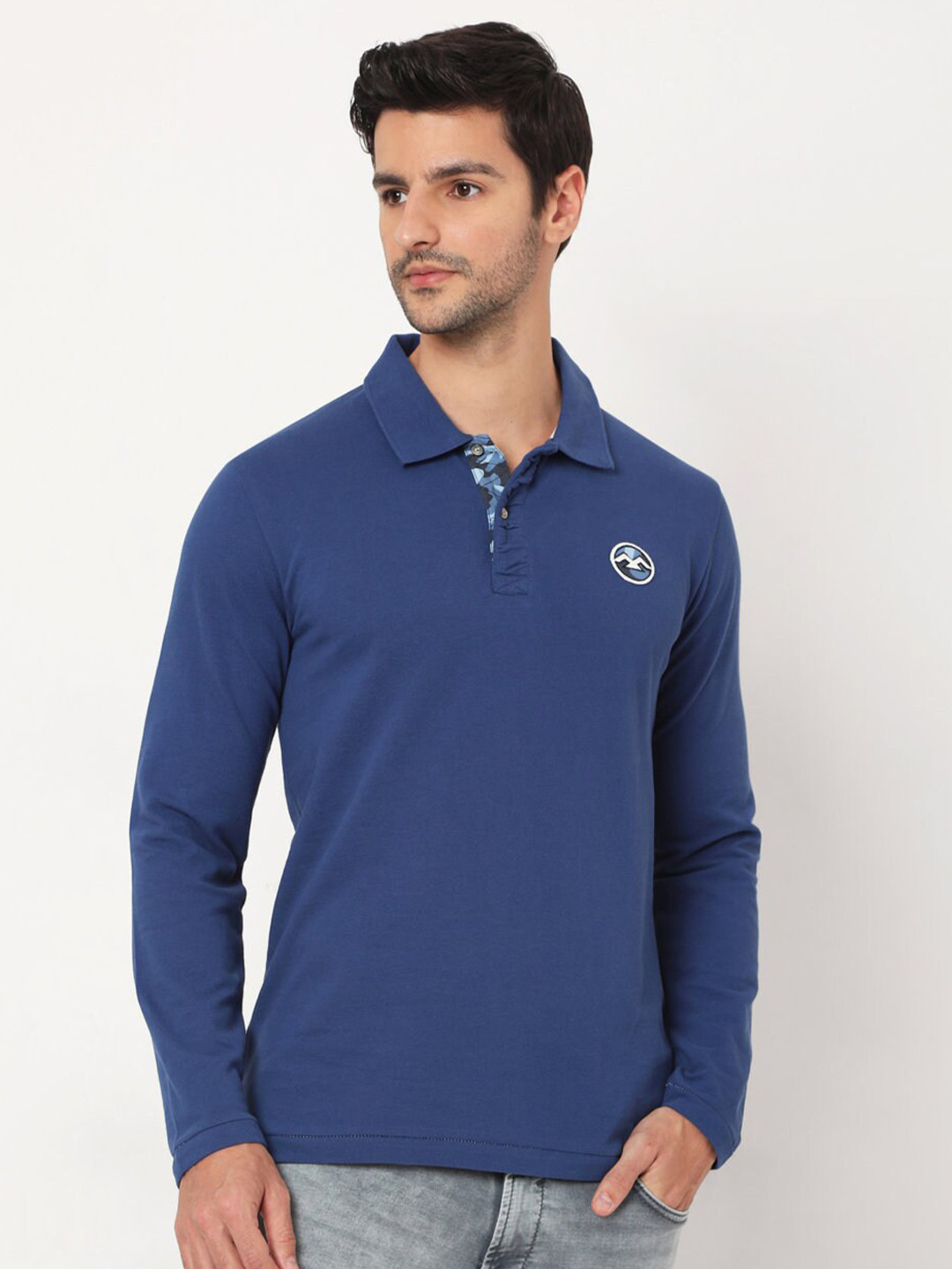 

Mufti Men Navy Blue Polo Collar Pure Cotton Slim Fit T-shirt