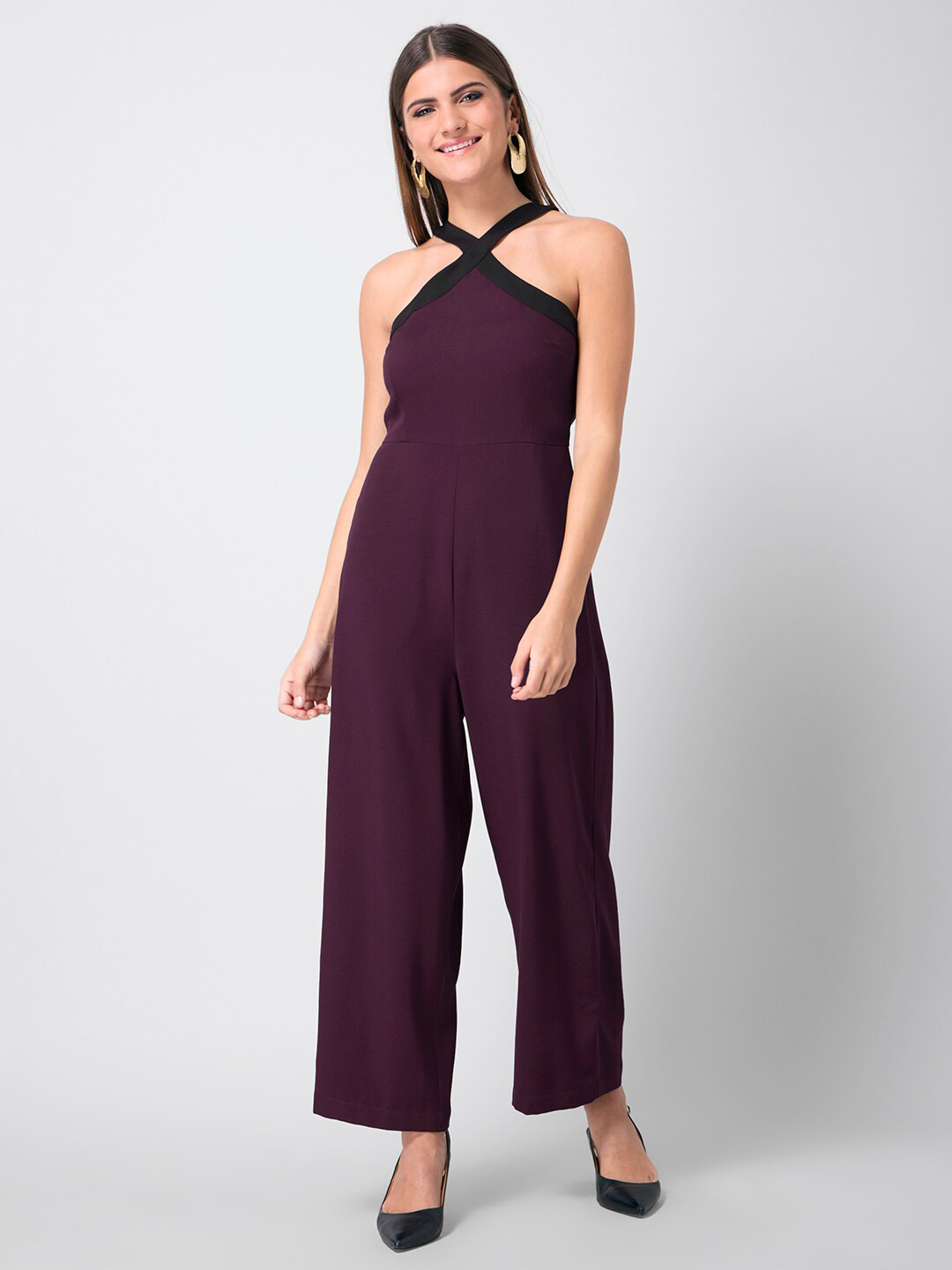 

FabAlley Purple & Black Halter Neck Basic Jumpsuit