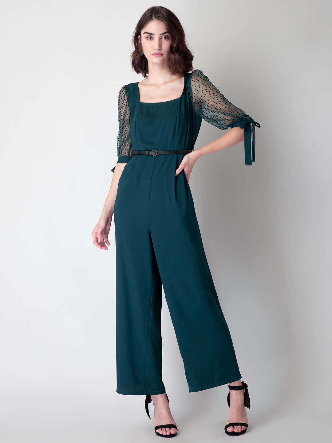 

FabAlley Teal Basic Jumpsuit with Belt