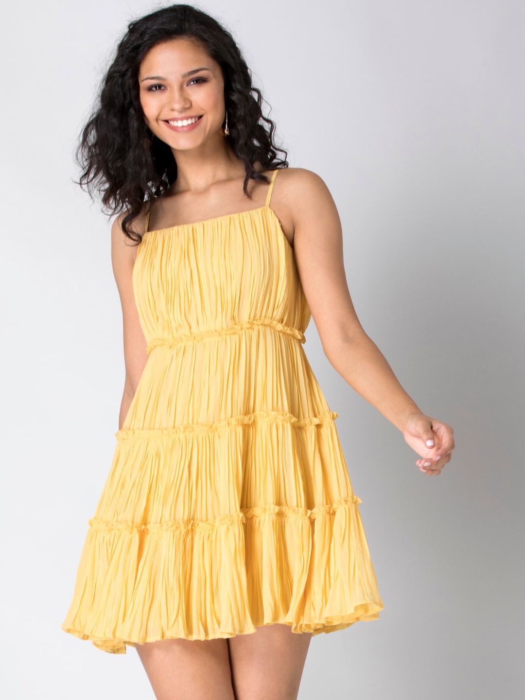 

FabAlley Yellow Tiered Slip Dress