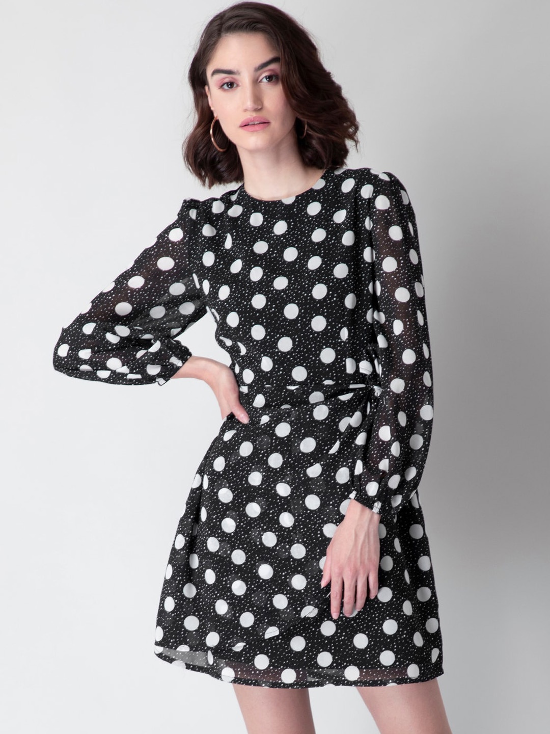 

FabAlley Black & White Polka Dot Printed Dress