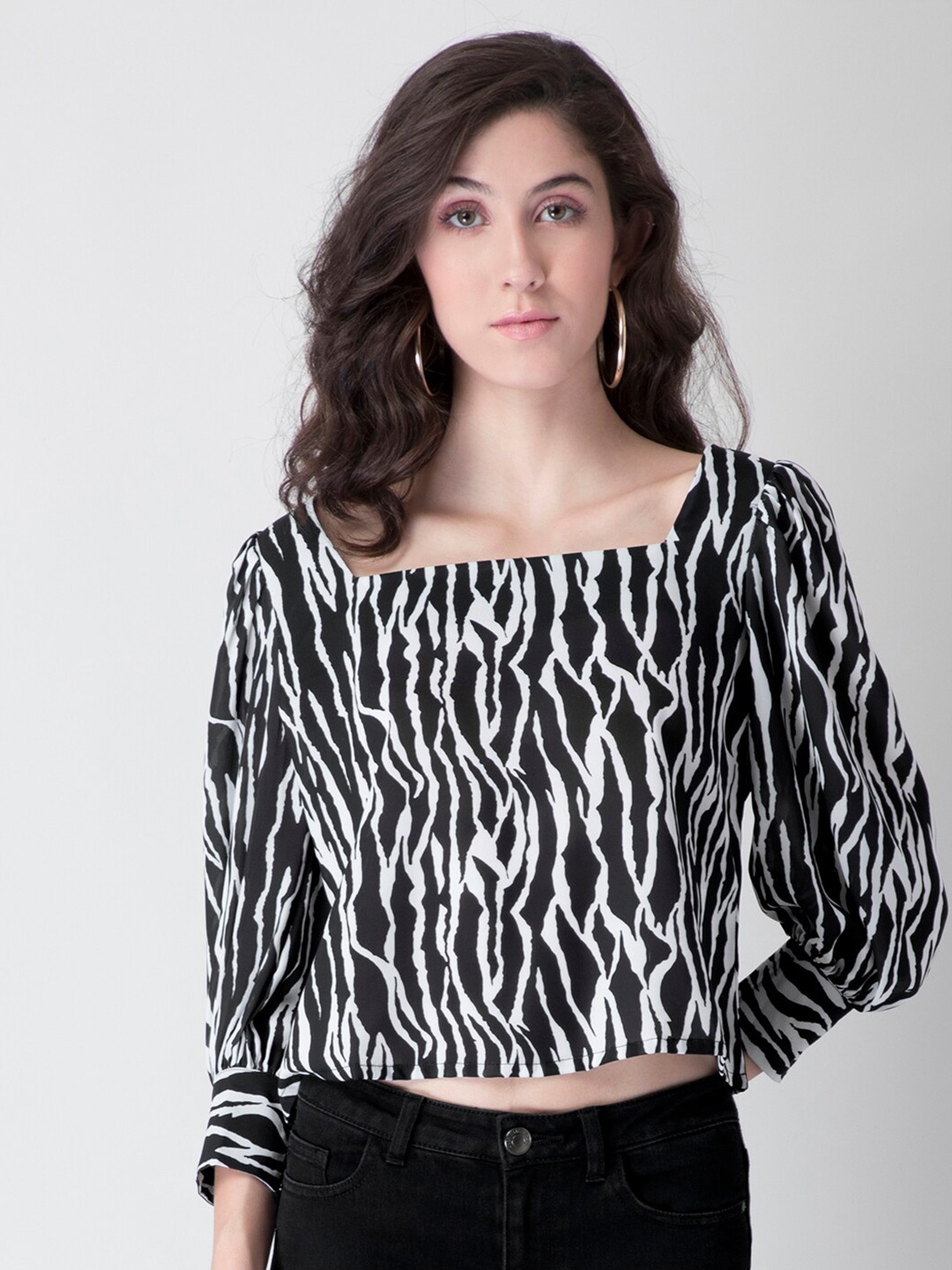 

FabAlley Black Animal Regular Top