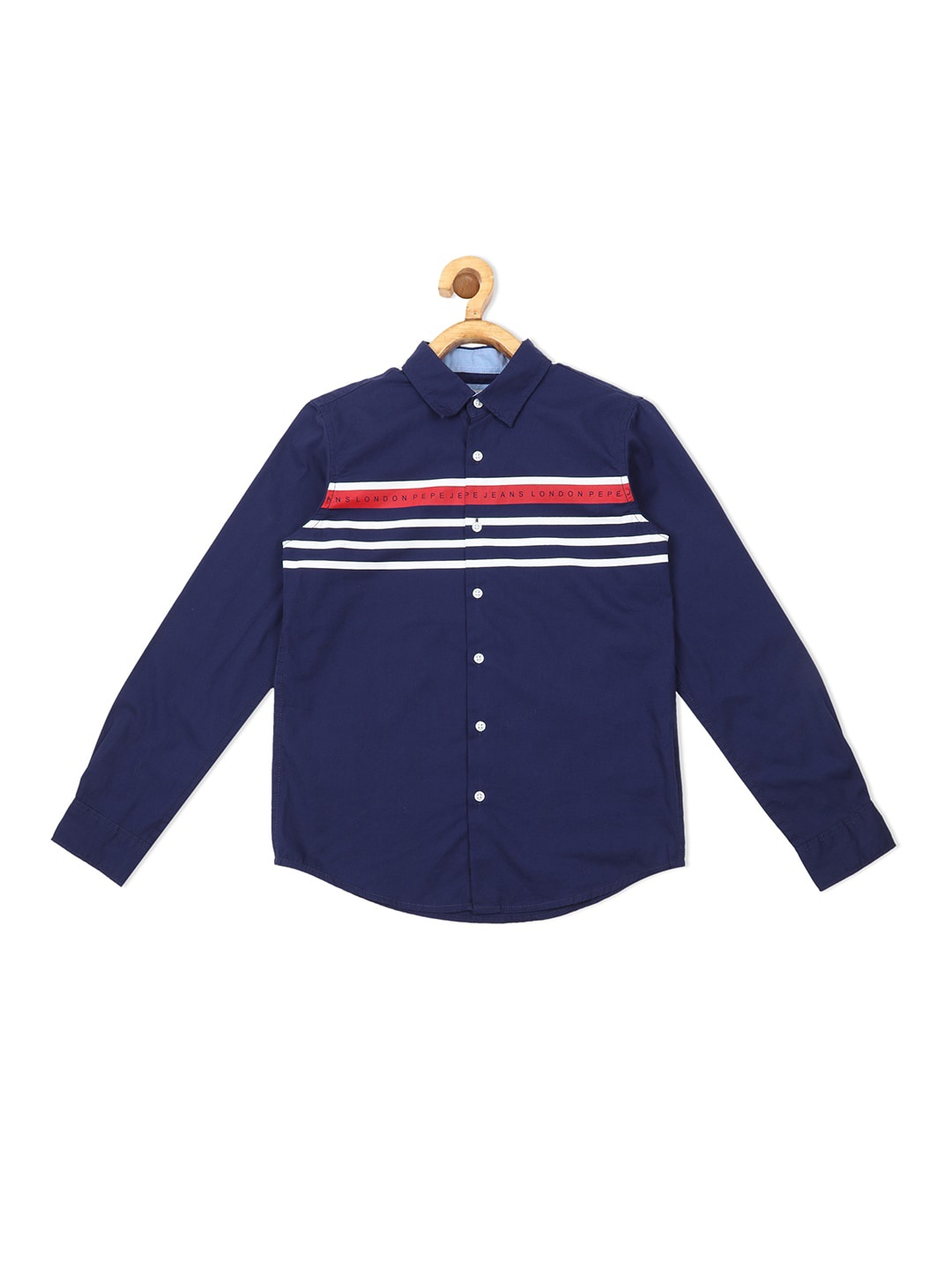 

Pepe Jeans Boys Navy Blue Horizontal Stripes Opaque Striped Casual Shirt