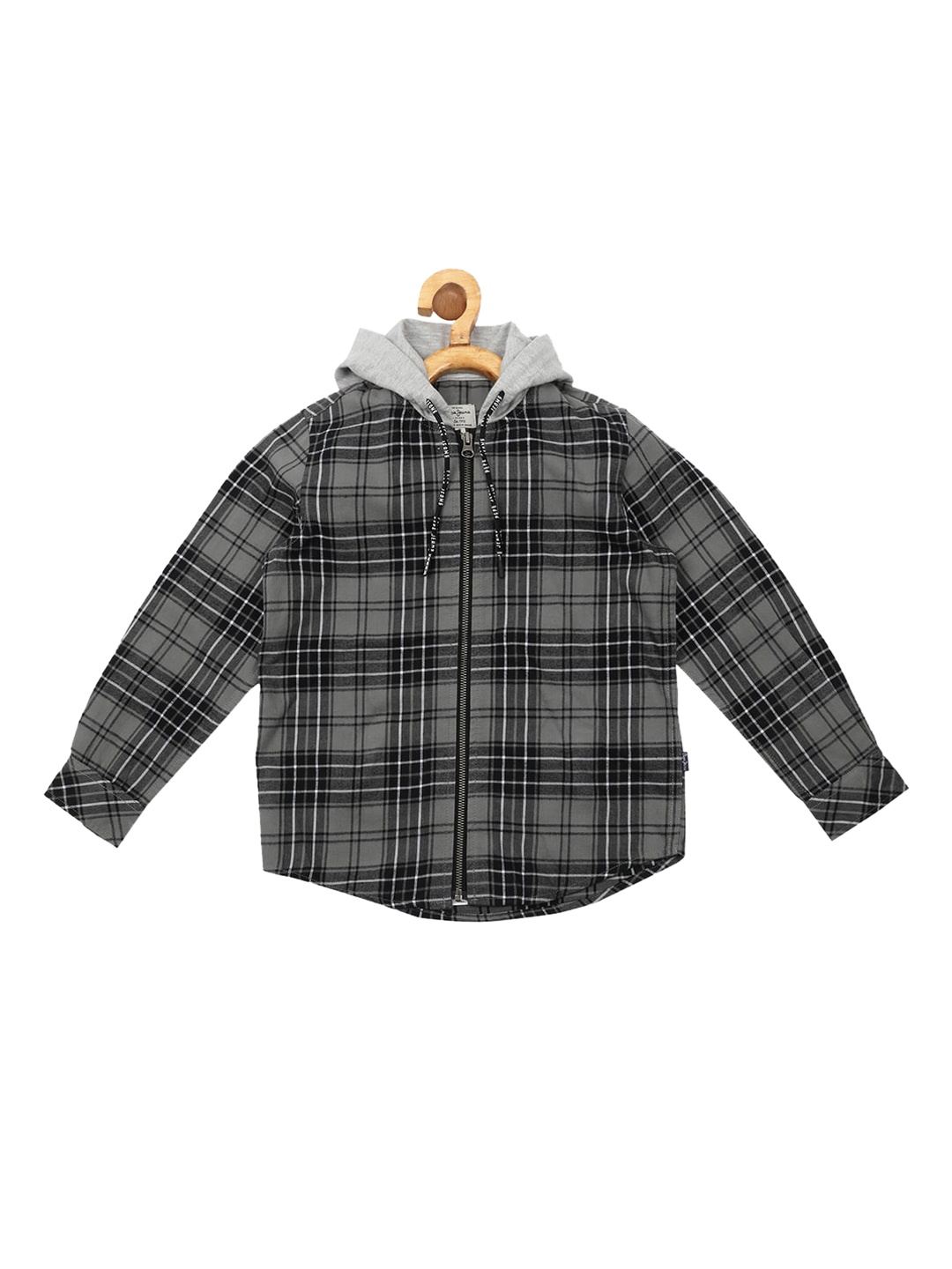 

Pepe Jeans Boys Grey & Black Tartan Checks Opaque Hooded Pure Cotton Casual Shirt