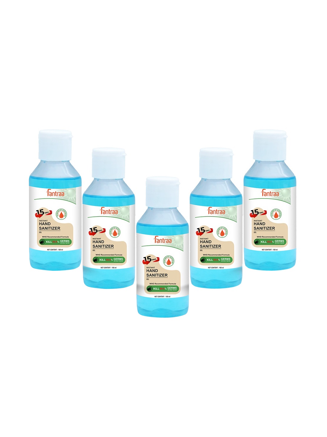 

Fantraa Alcohol Gel Based Hand Sanitizer 100ml (Pack of 5) 500ml, Blue