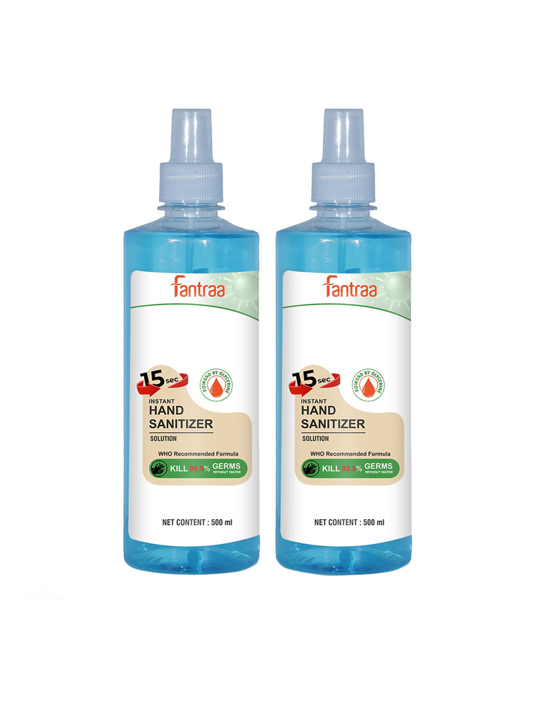 

Fantraa Pack of 2 Alcohol Liquid Based Hand Sanitizer - 500ml Each, Blue
