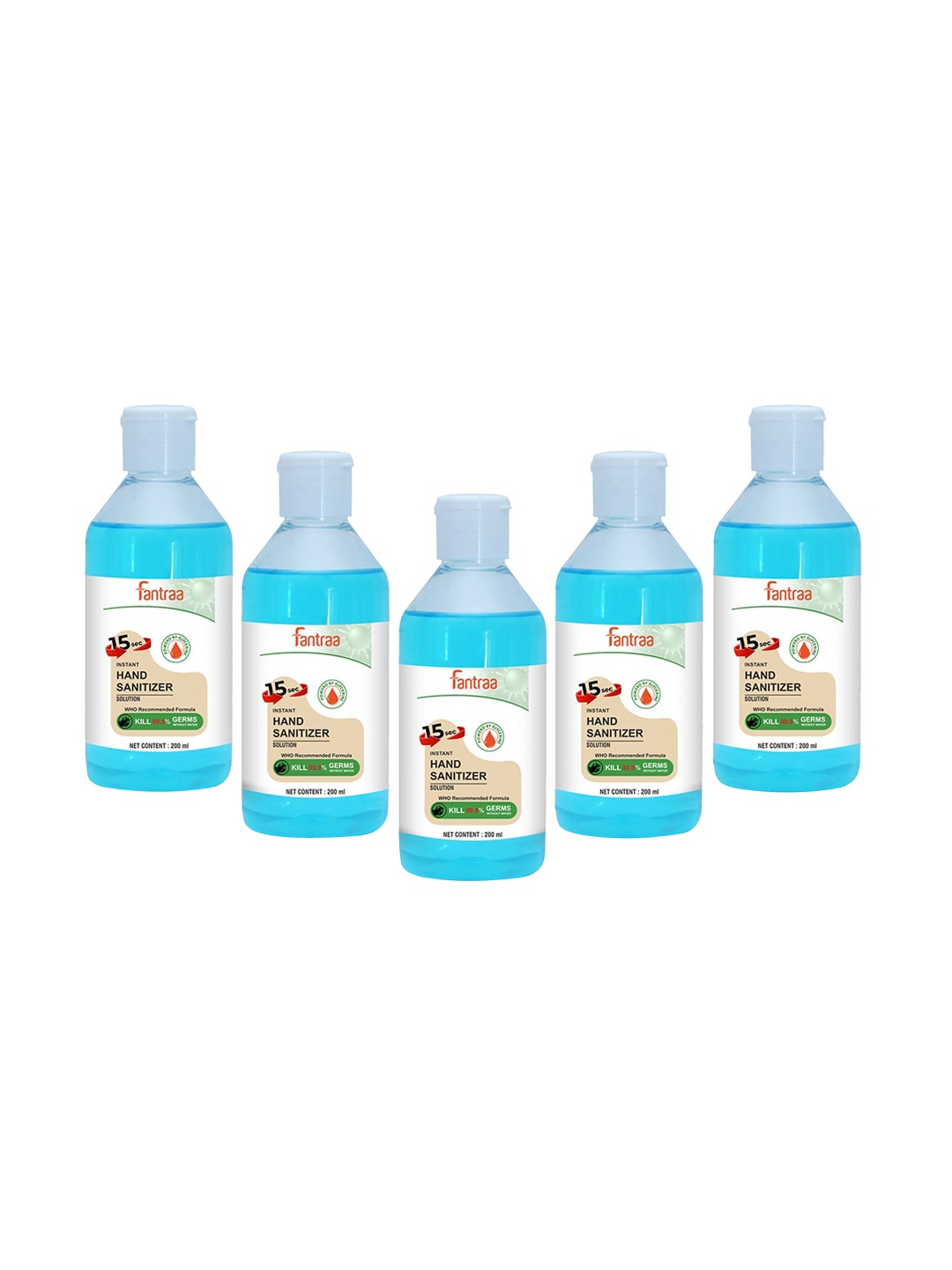 

Fantraa Blue Pack of 5 Instant Alcohol Liquid Based Hand Sanitizers - 200 ml