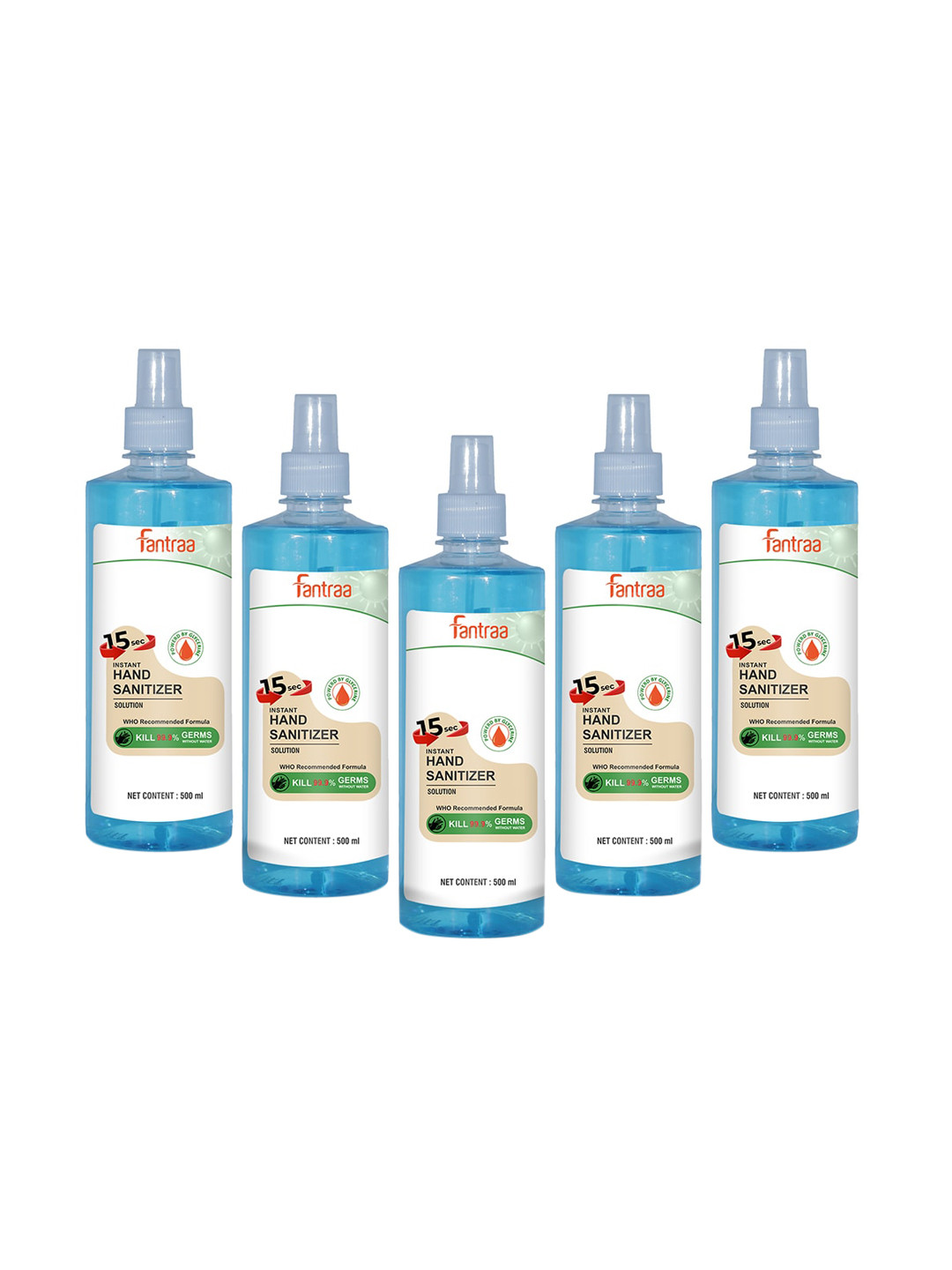 

Fantraa Alcohol Liquid Based Hand Sanitizer 100ml (Pack of 5) 2.5Litre, Blue
