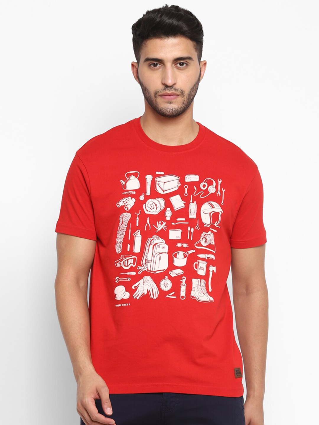 

Royal Enfield Men Red & White Printed Cotton T-shirt