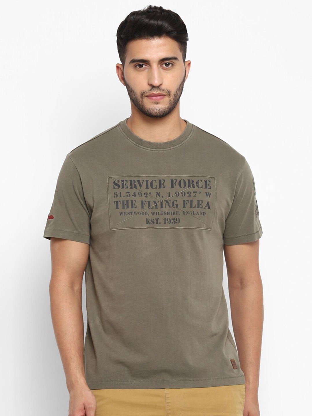 

Royal Enfield Men Olive Green & Black Typography Printed T-shirt