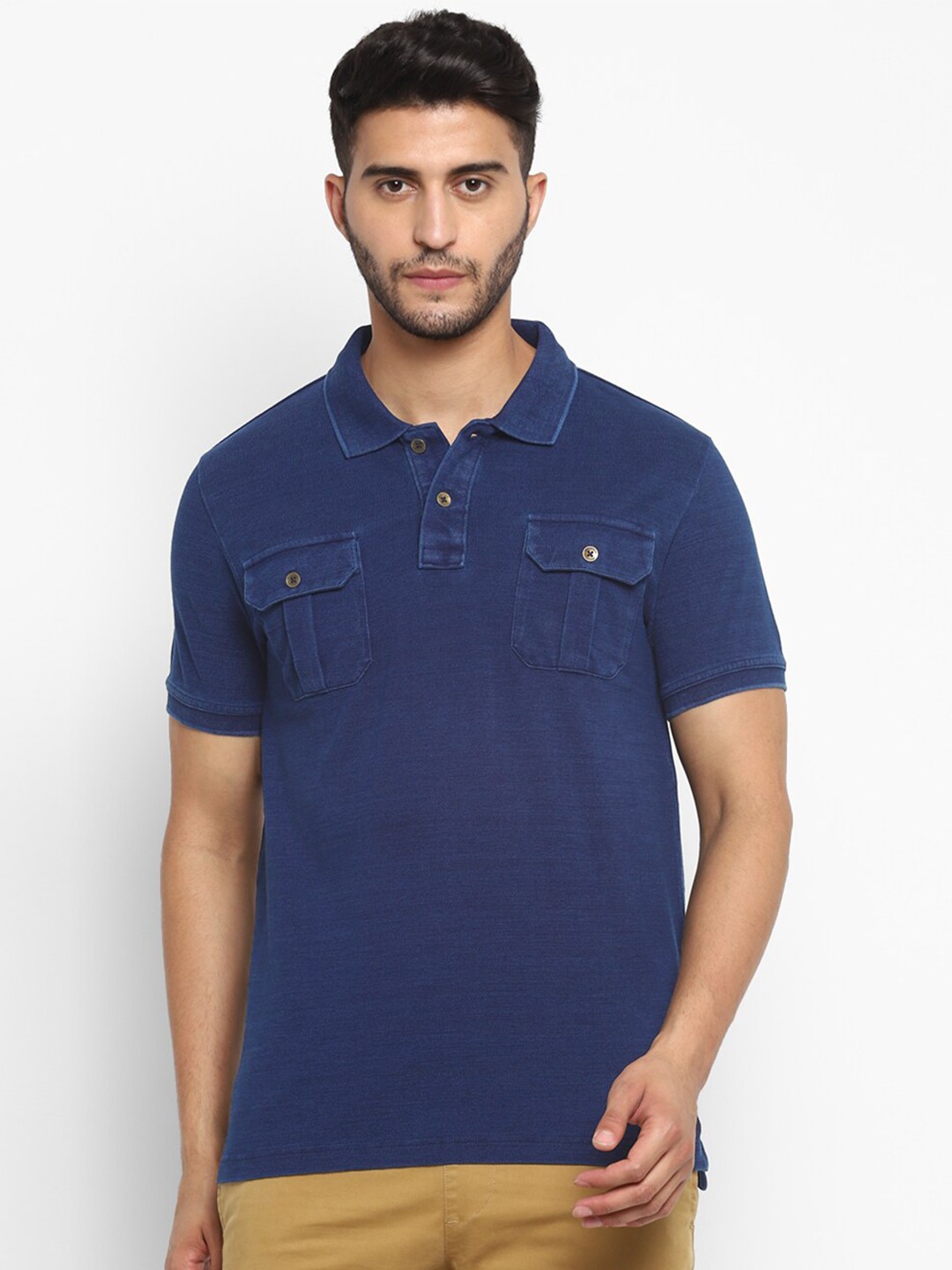 

Royal Enfield Men Navy Blue Polo Collar Pockets T-shirt