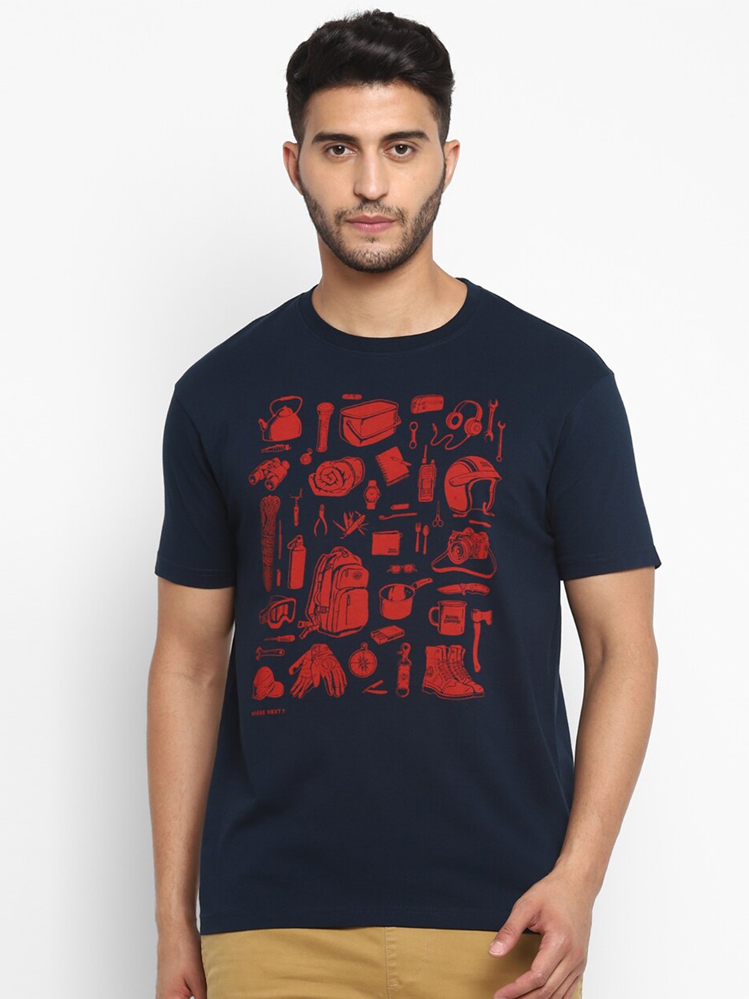 

Royal Enfield Men Navy Blue & Red Graphic Printed T-shirt