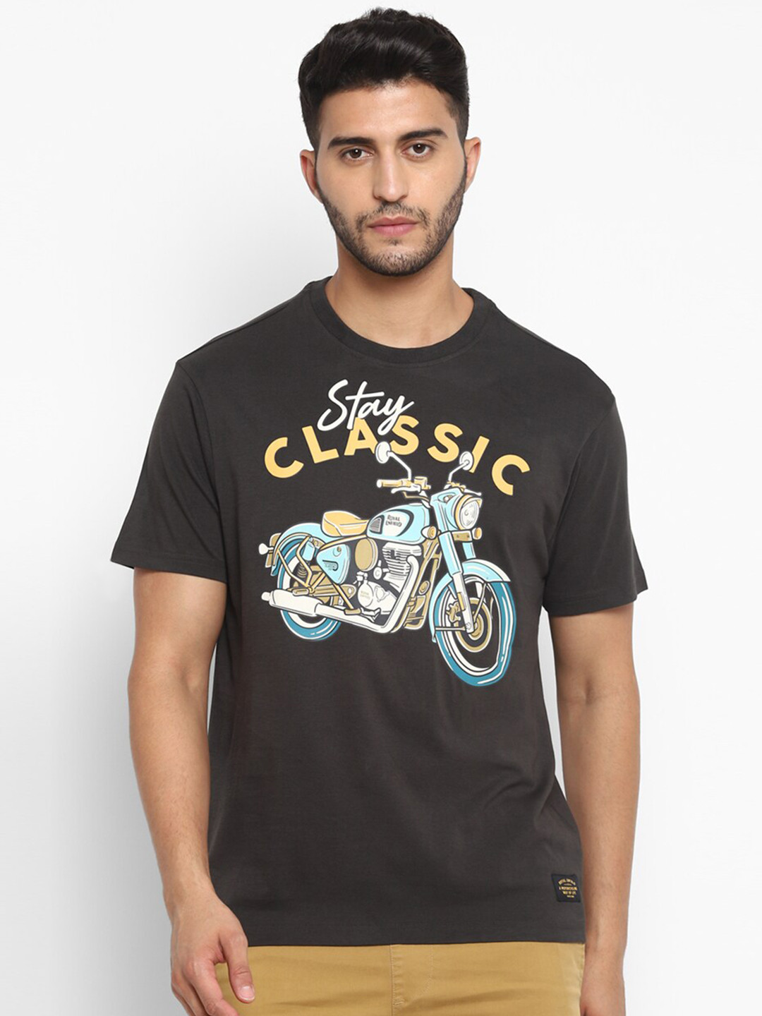 

Royal Enfield Men Black Biker Printed Cotton T-shirt