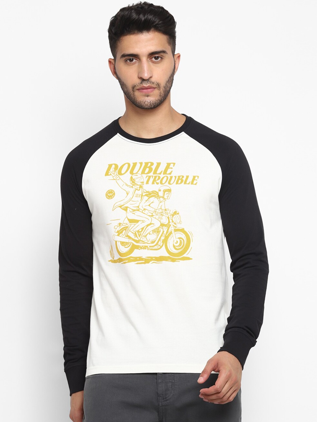 

Royal Enfield Men White & Black Colourblocked T-shirt