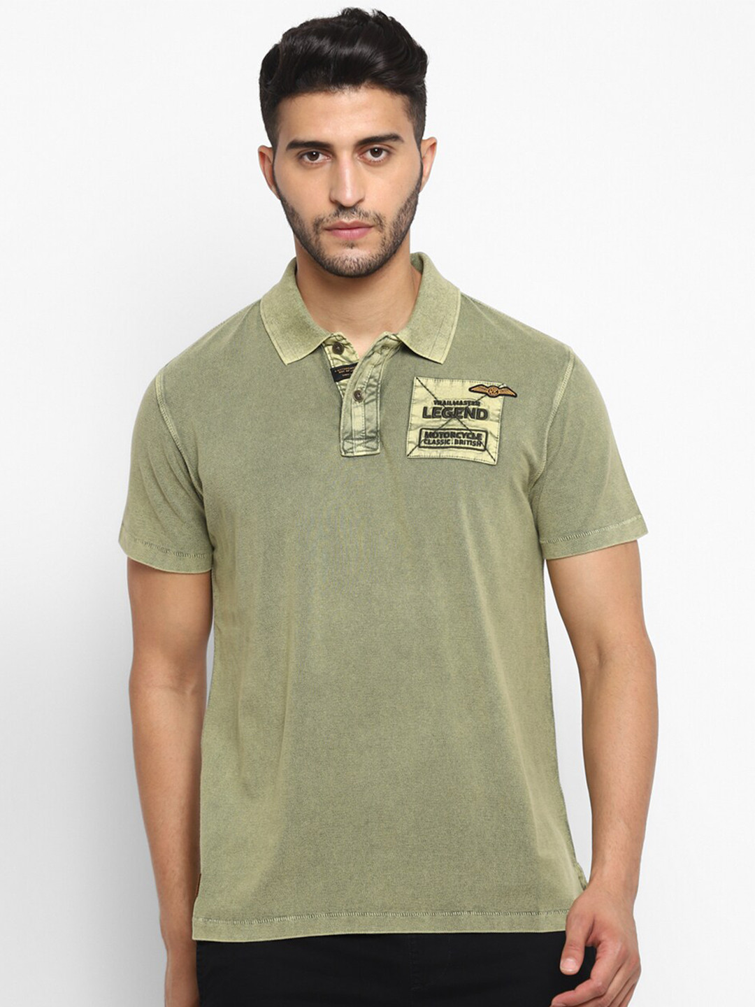 

Royal Enfield Men Green Polo Collar Applique T-shirt