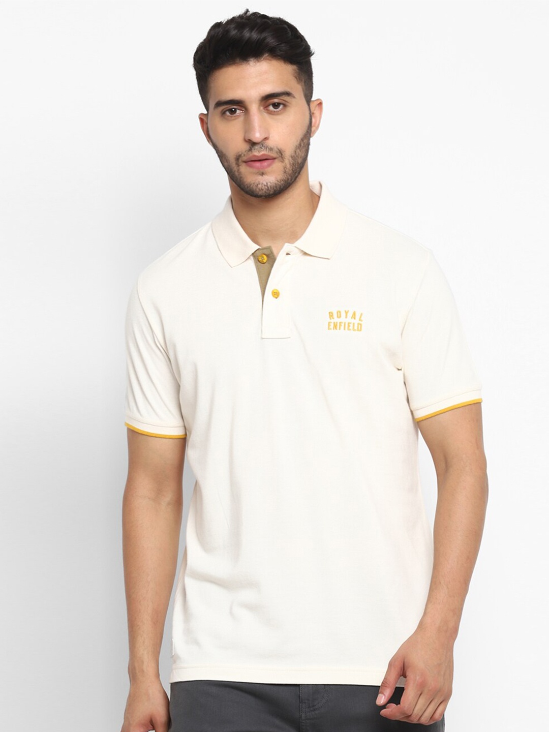 

Royal Enfield Men White Polo Collar T-shirt
