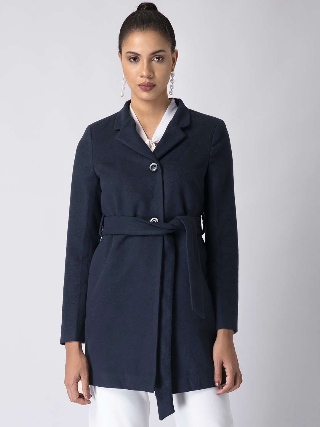 

FabAlley Women Teal Blue Solid Single-Breasted Trench Coat