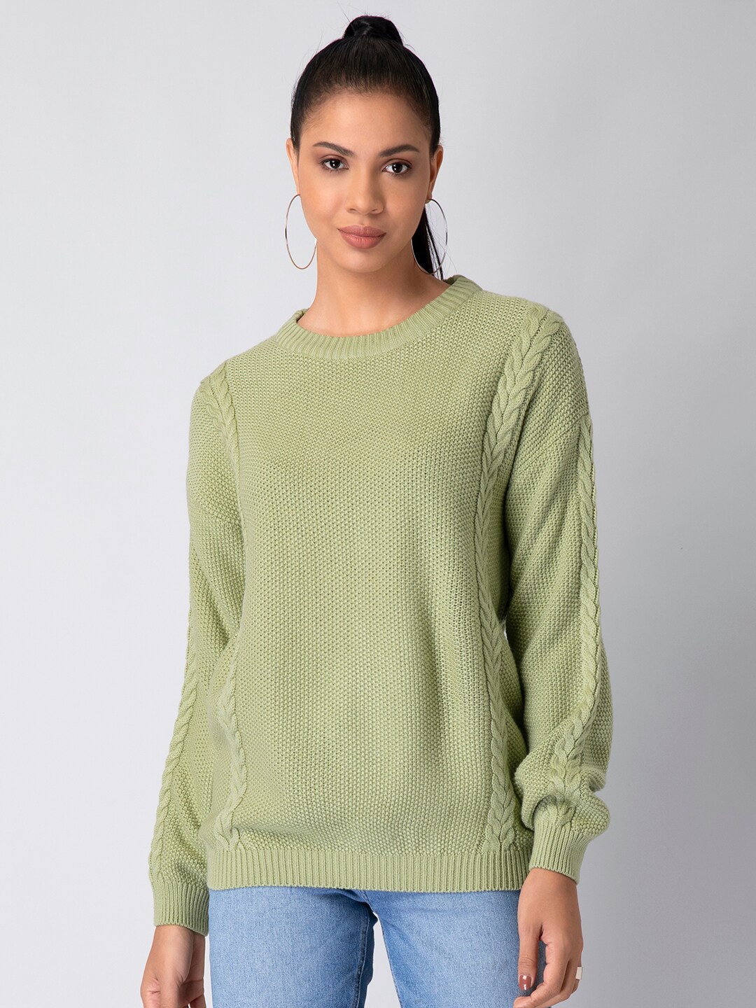 

FabAlley Women Green Cable Knit Pullover