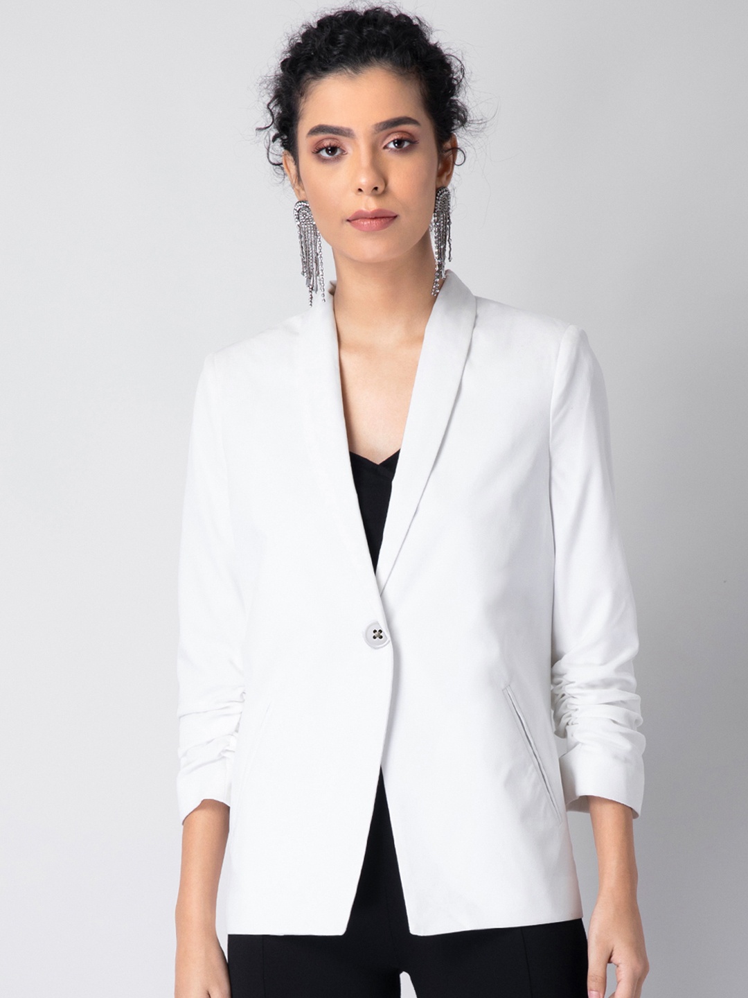 

FabAlley Women White Solid Single-Breasted Casual Blazer