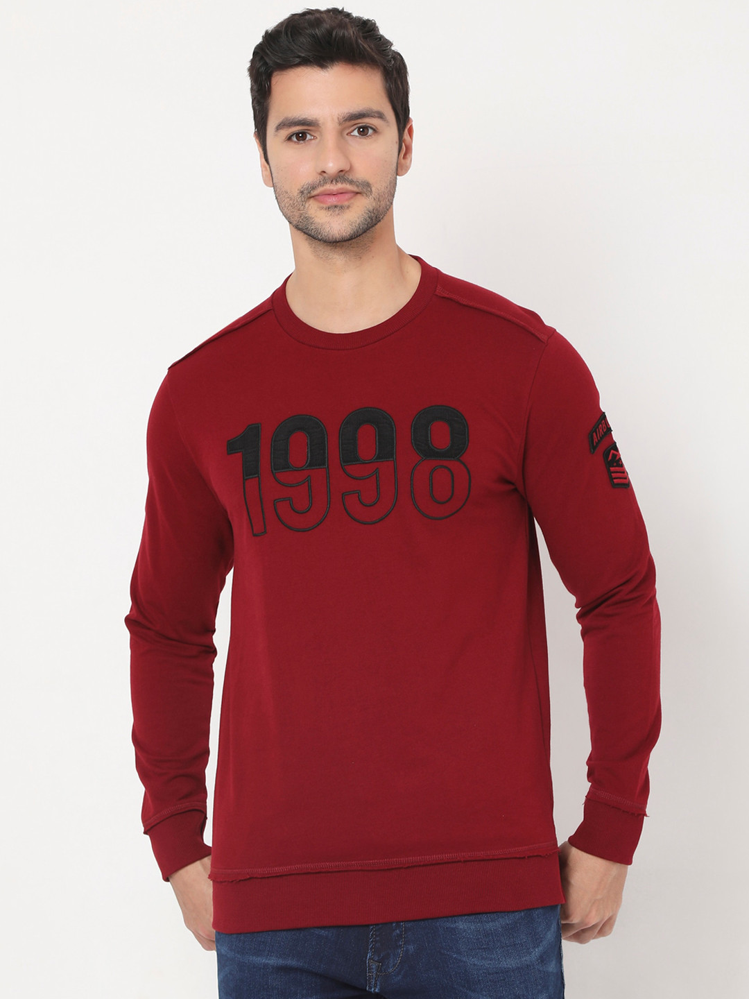 

Mufti Men Red Printed Cotton Sweatshirt