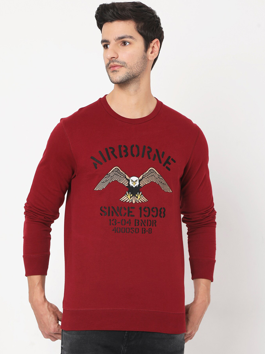 

Mufti Men Red Printed Pure Cotton Sweatshirt
