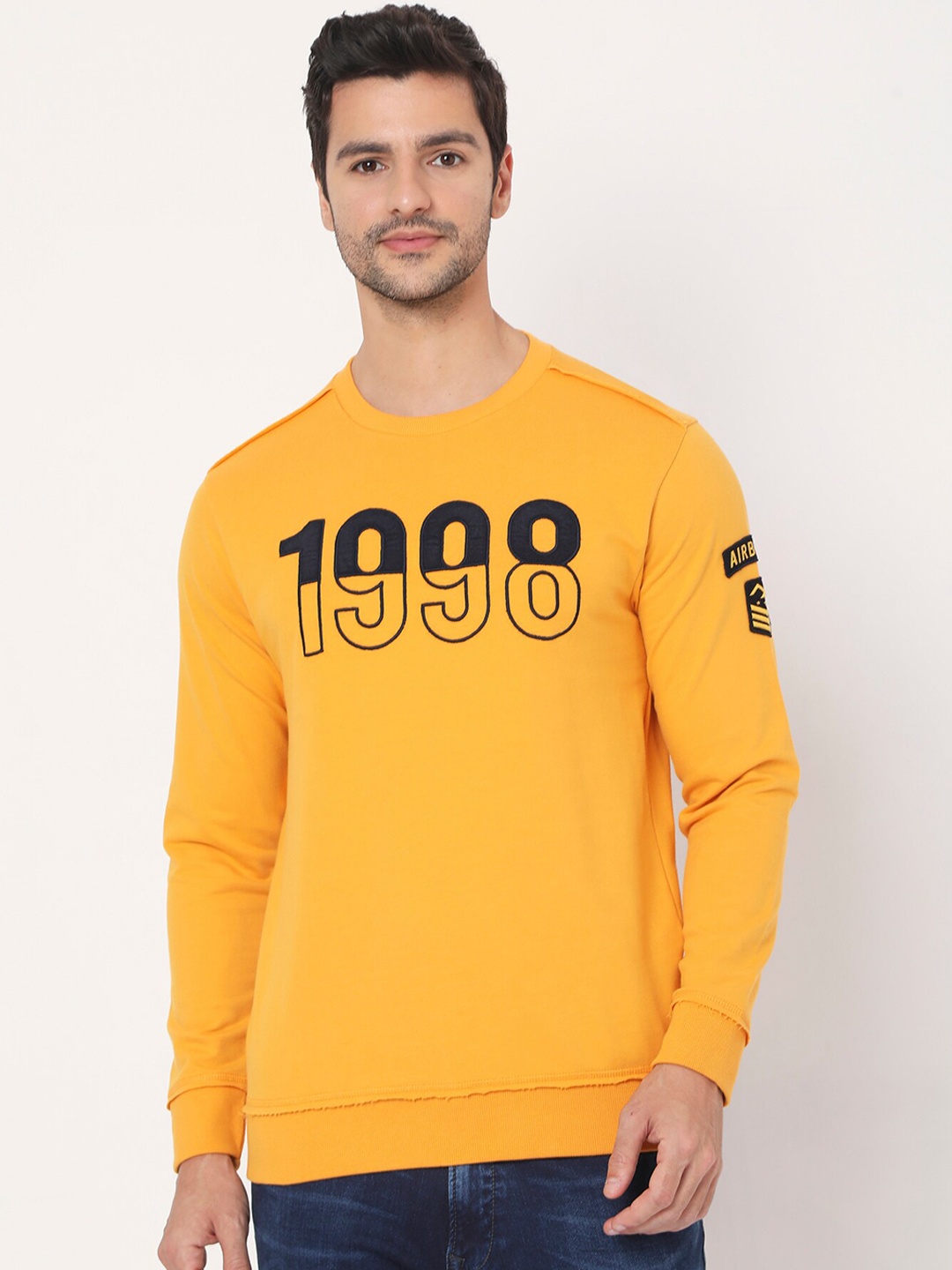 

Mufti Men Yellow Printed Pure Cotton Sweatshirt