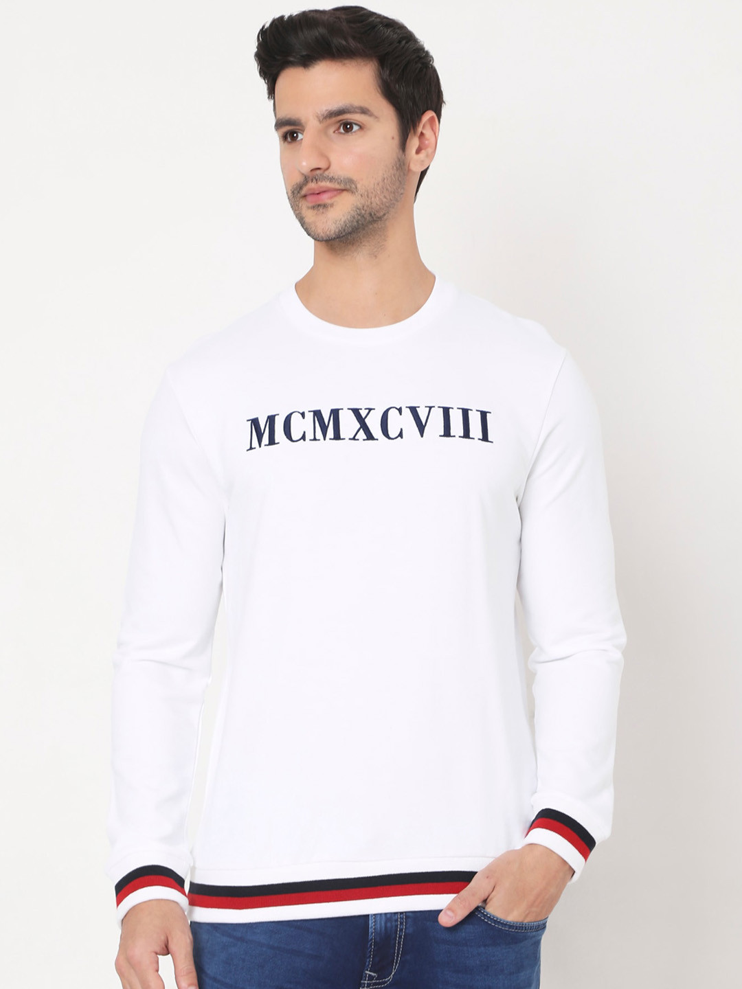 

Mufti Men White Typography Printed Pure Cotton Sweatshirt