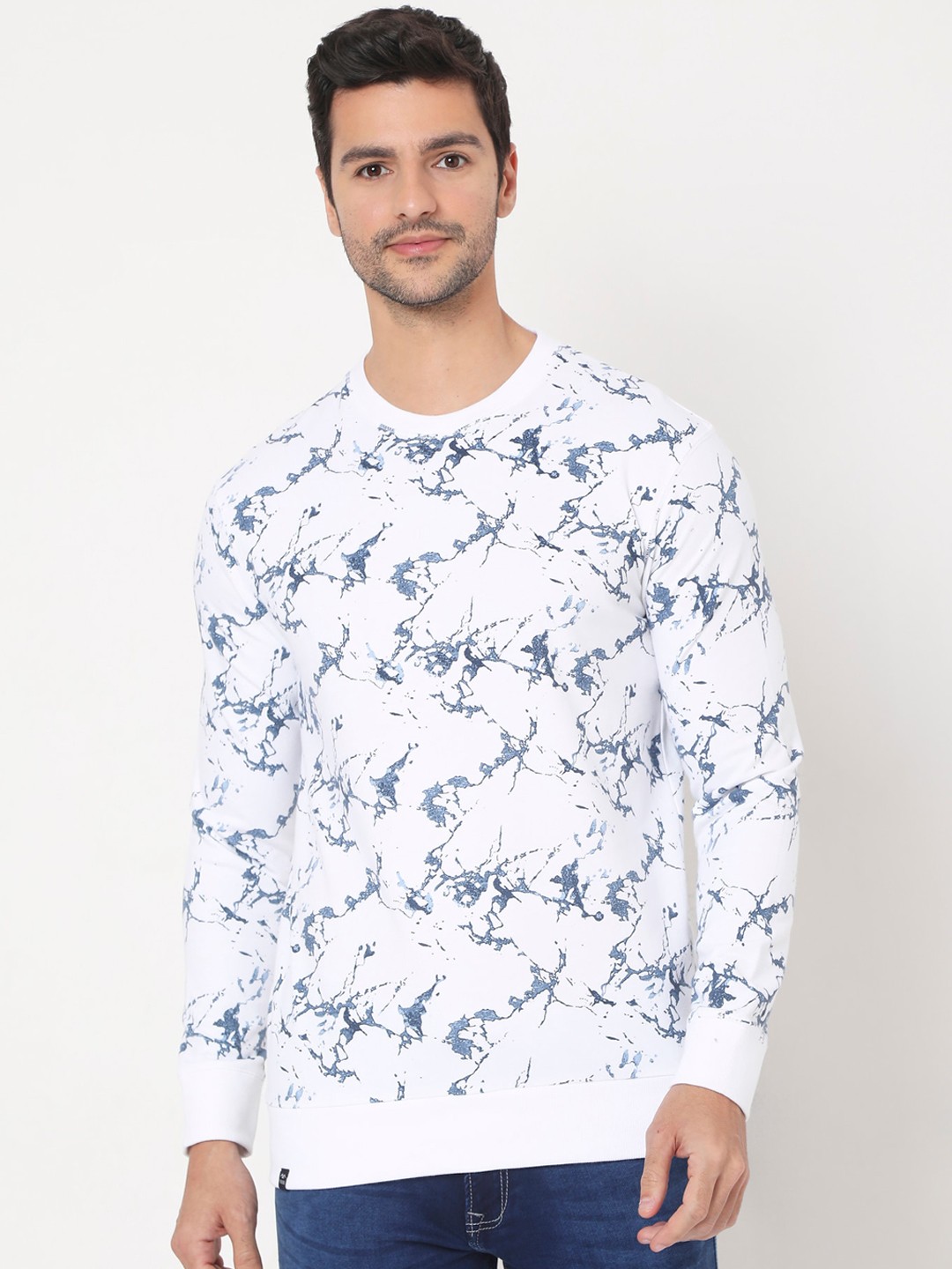 

Mufti Men White & Blue Printed Sweatshirt