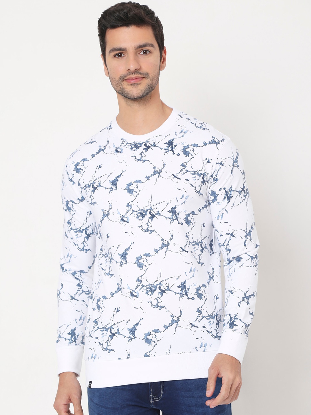

Mufti Men White & Blue Printed Sweatshirt