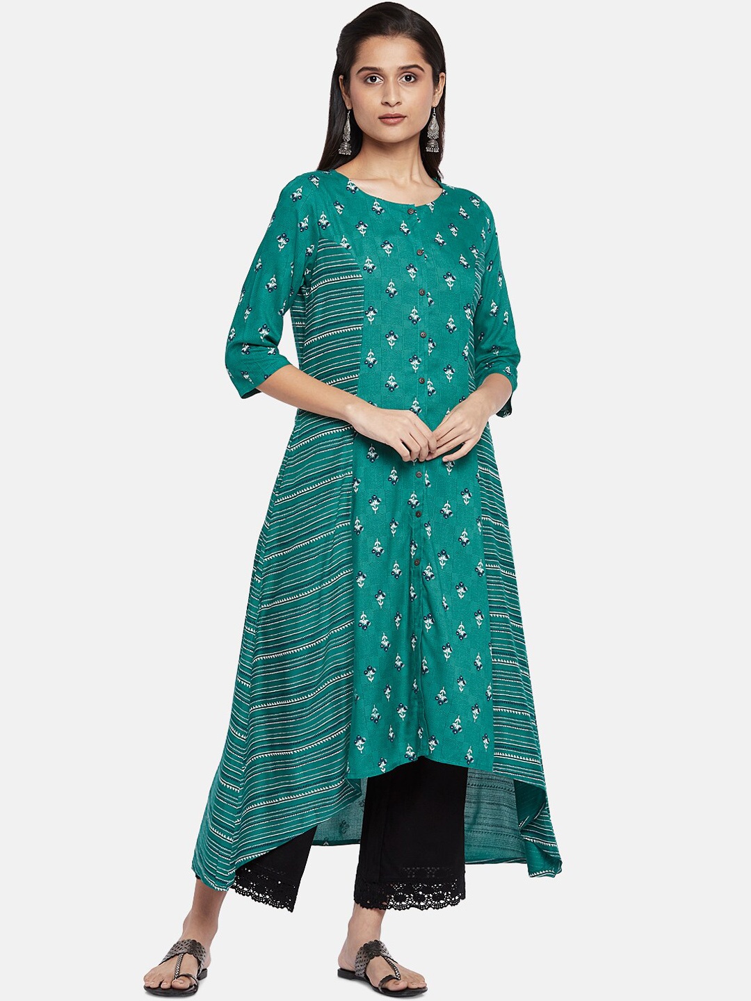 

RANGMANCH BY PANTALOONS Women Teal Floral Printed Kurta