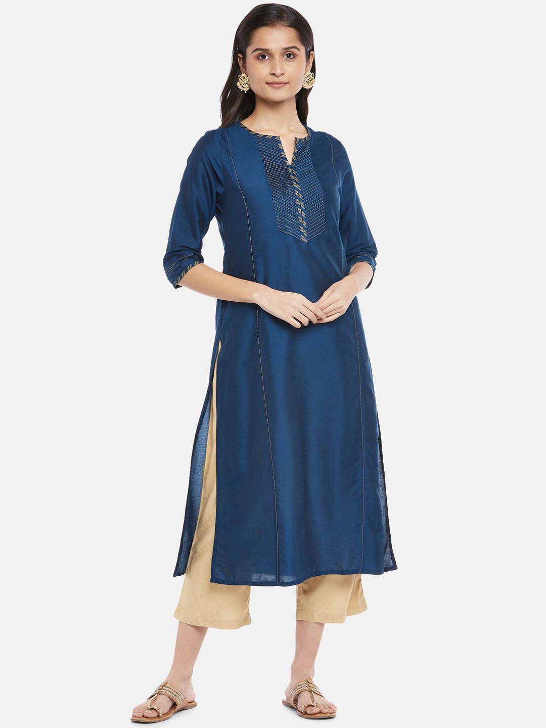 

RANGMANCH BY PANTALOONS Women Navy Blue Yoke Design Kurta