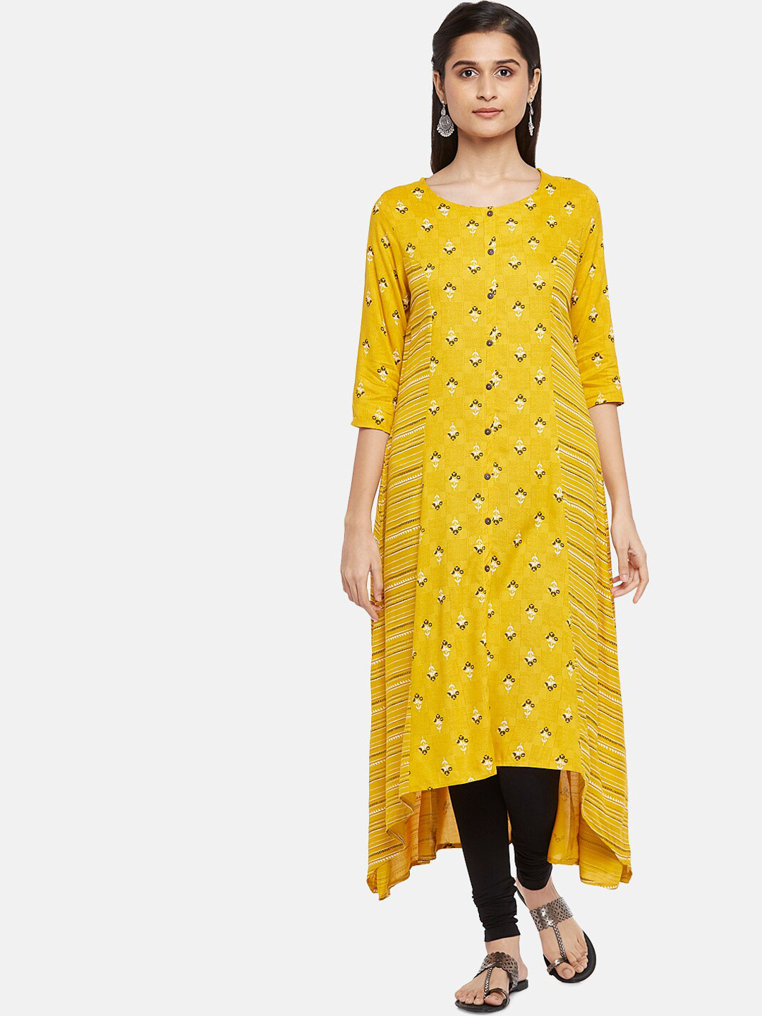 

RANGMANCH BY PANTALOONS Women Mustard Yellow Geometric Printed Kurta