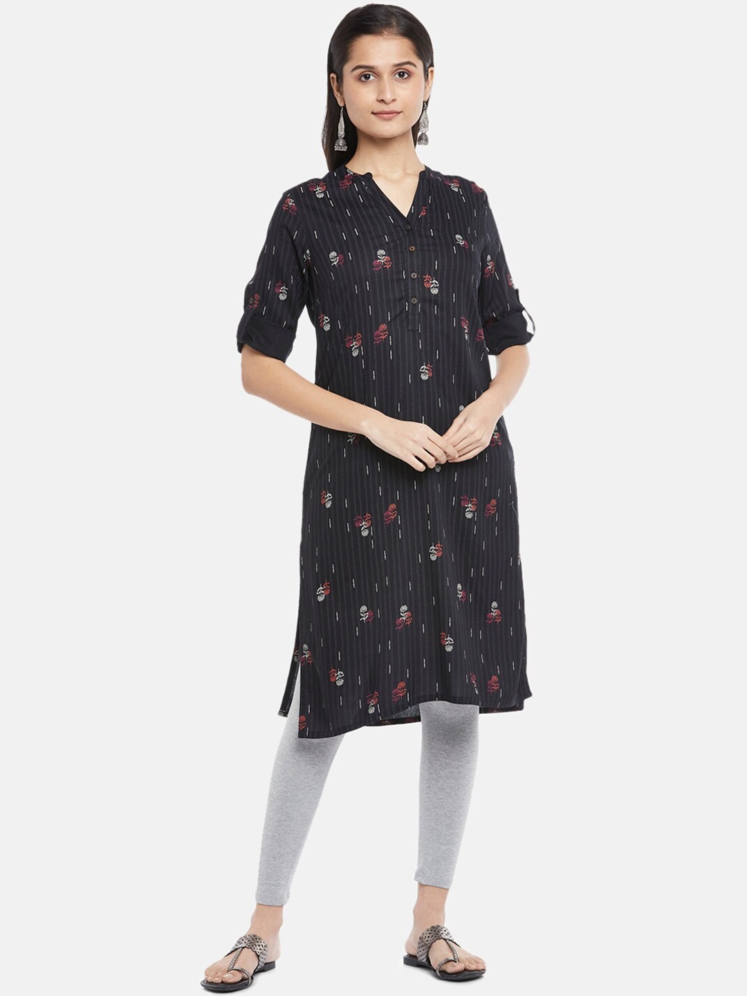 

RANGMANCH BY PANTALOONS Women Charcoal Grey Floral Printed Kurta