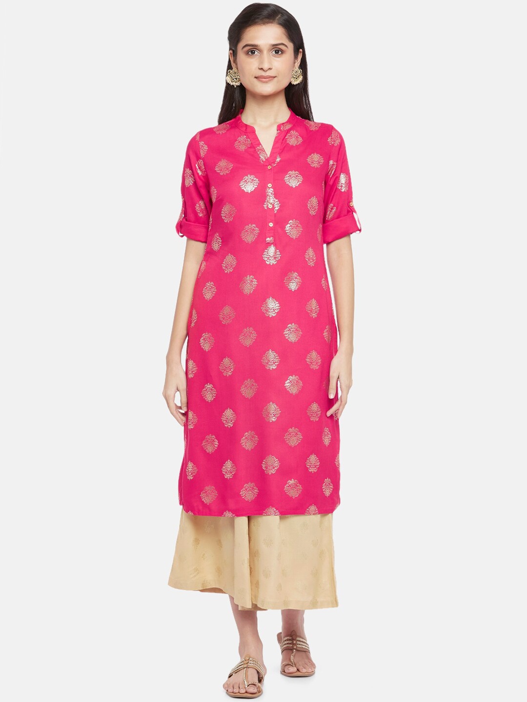 

RANGMANCH BY PANTALOONS Women Fuchsia Pink Kurta