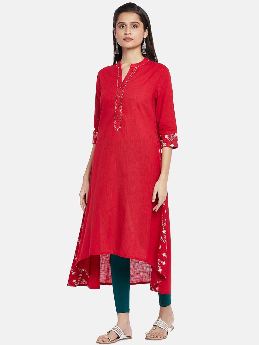 

RANGMANCH BY PANTALOONS Women Red Ethnic Motifs Printed Thread Work Kurta