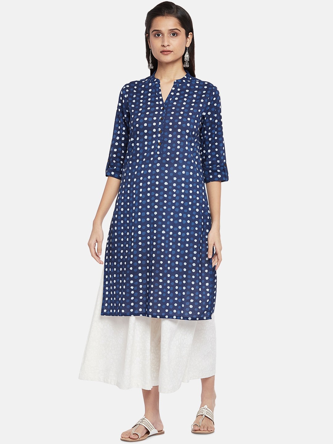 

RANGMANCH BY PANTALOONS Women Blue & Off White Printed Thread Work Kurta