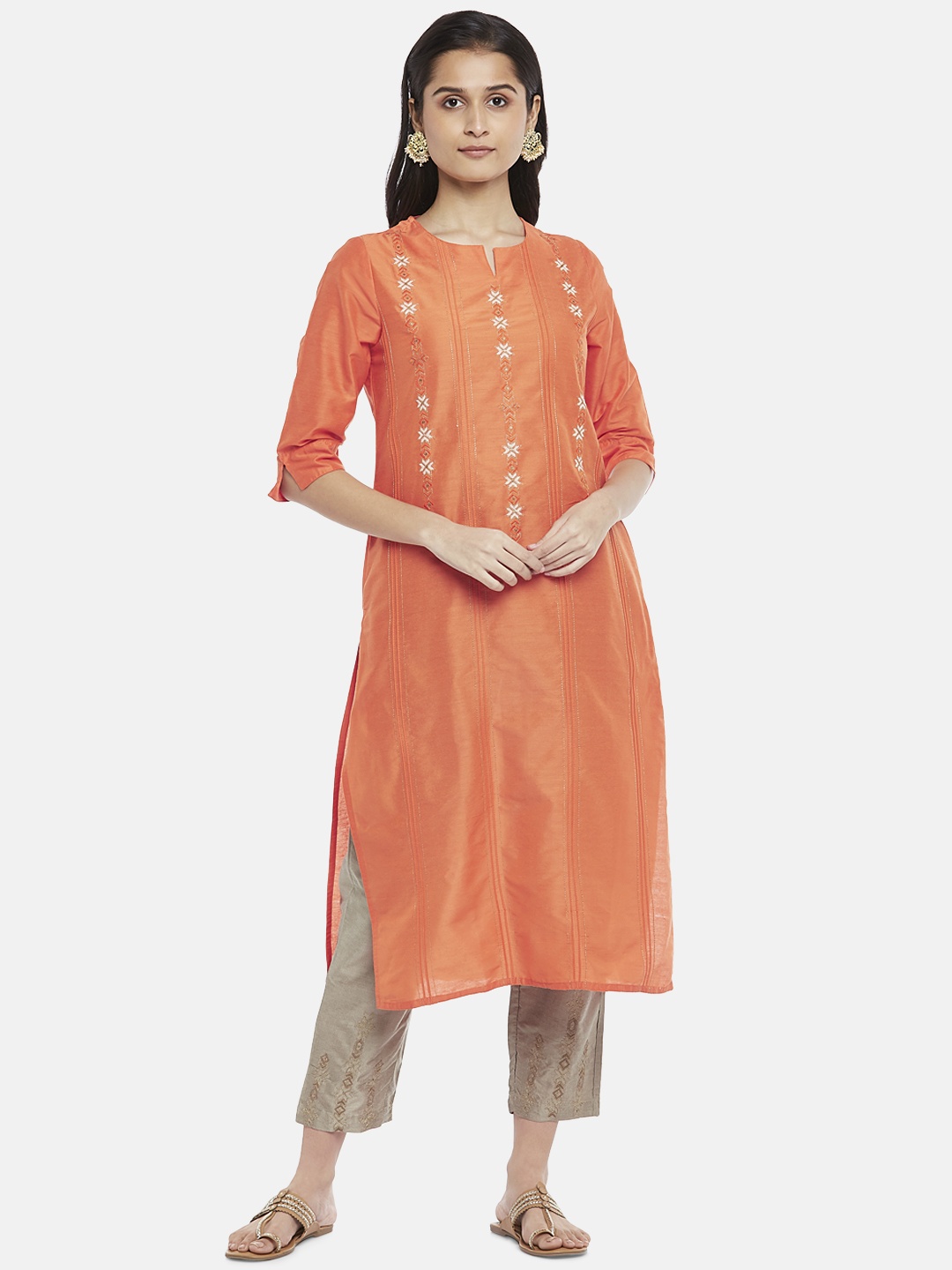 

RANGMANCH BY PANTALOONS Women Ethnic Motif Embroidered Kurta, Orange