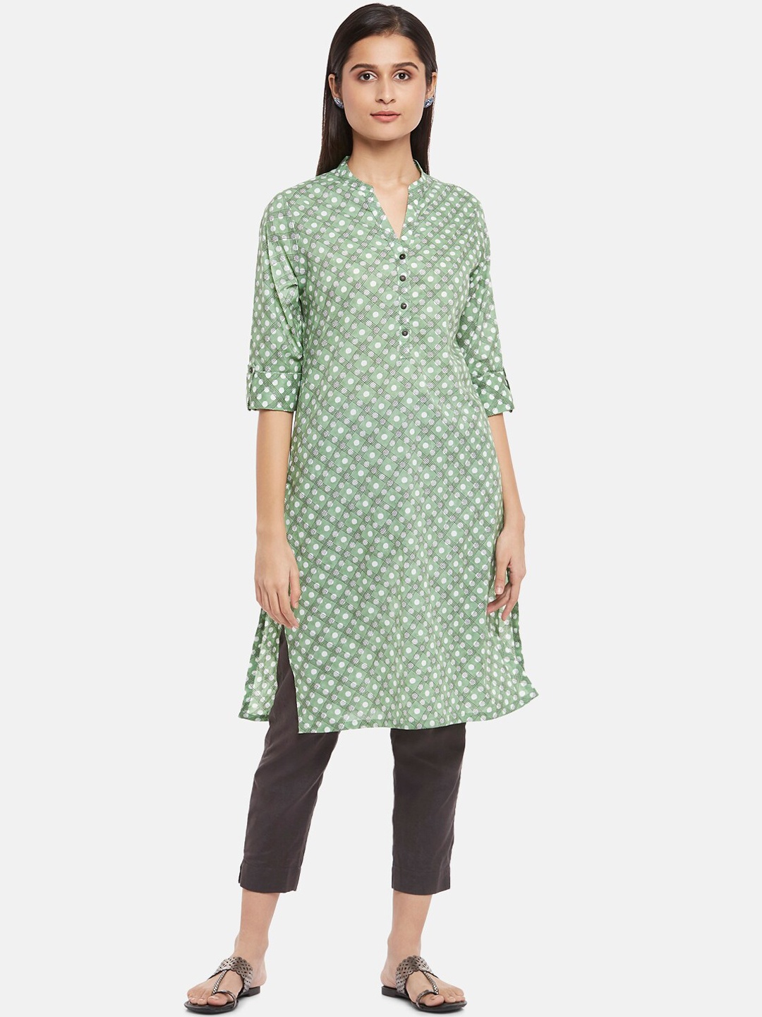 

RANGMANCH BY PANTALOONS Women Green Geometric Printed Kurta