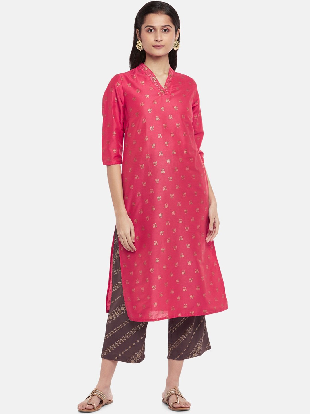 

RANGMANCH BY PANTALOONS Women Coral Ethnic Motifs Printed Kurta