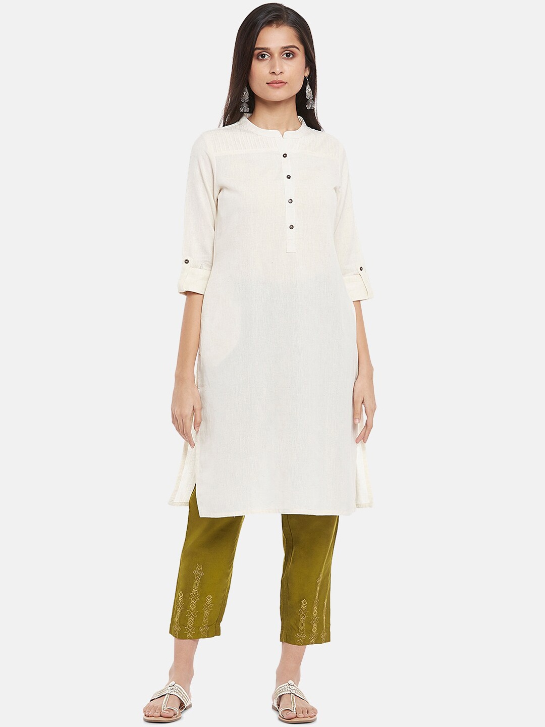 

RANGMANCH BY PANTALOONS Women Off White Thread Work Kurta