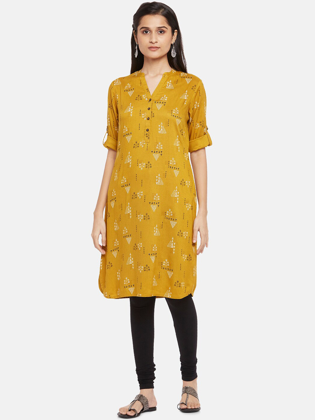 

RANGMANCH BY PANTALOONS Women Mustard Yellow Geometric Printed Kurta