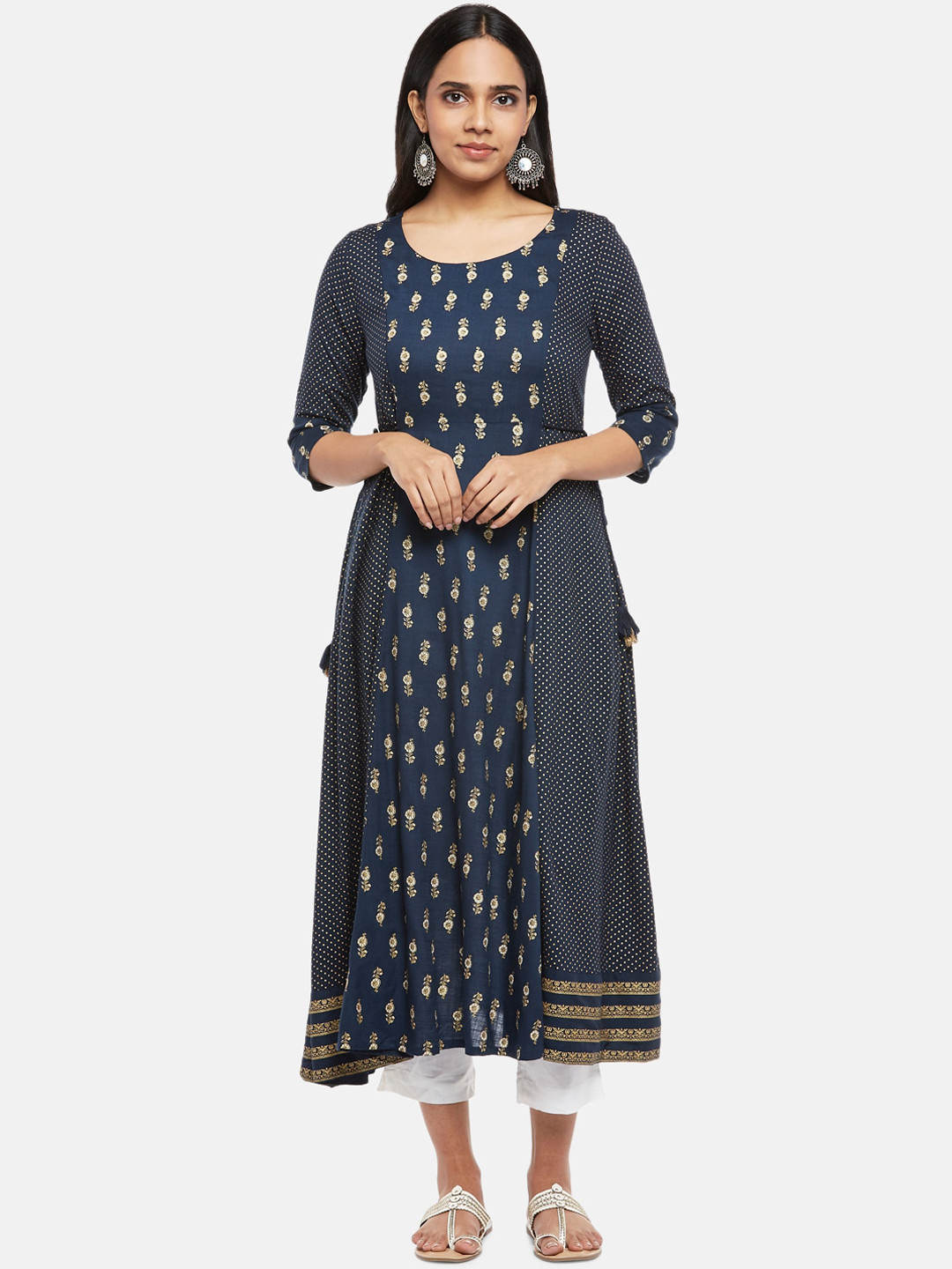 

RANGMANCH BY PANTALOONS Women Blue Ethnic Motifs Printed Anarkali Kurta