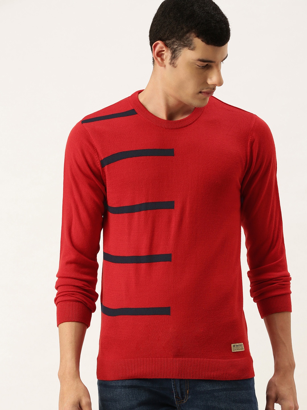 

PETER ENGLAND UNIVERSITY Men Red & Black Striped Pullover