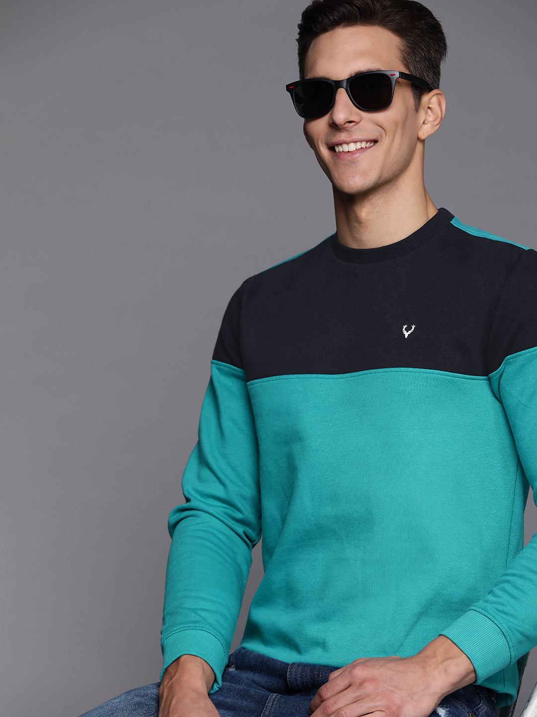 

Allen Solly Sport Men Navy Blue & Turquoise Blue Colourblocked Sweatshirt